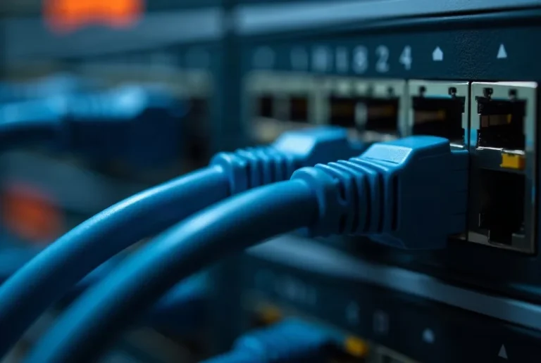 Ethernet cables plugged into a network switch