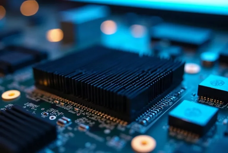 Server motherboard with heatsinks and components