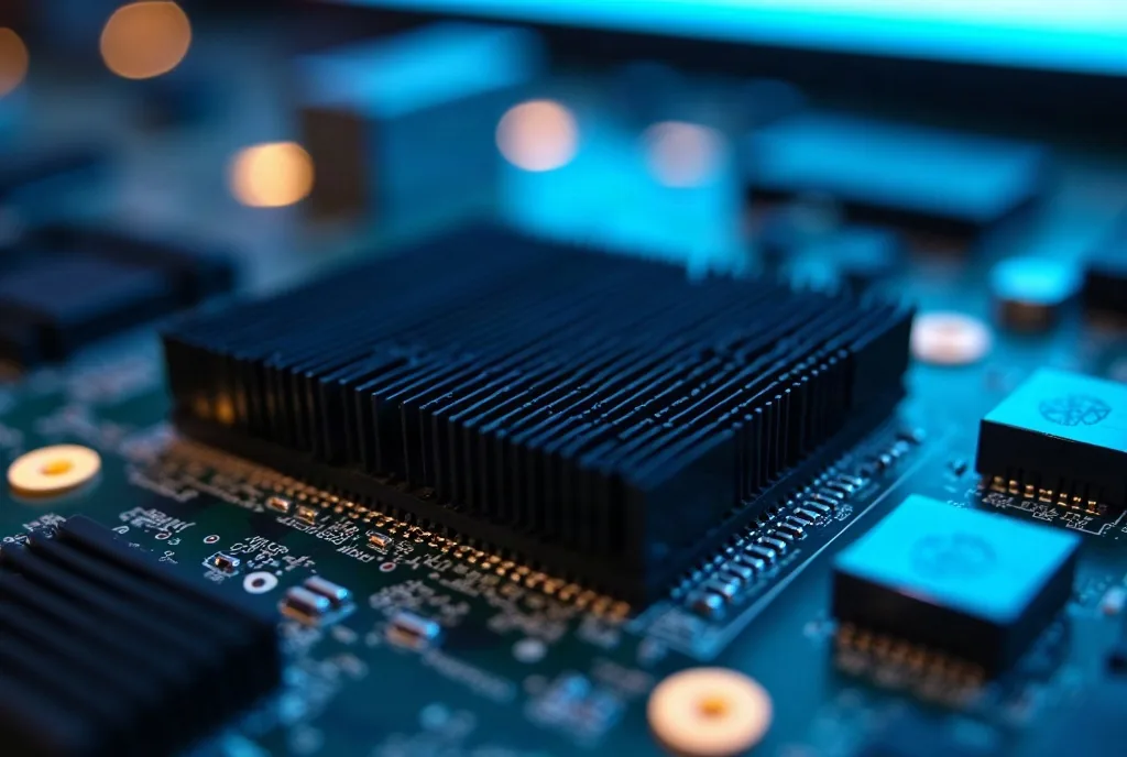 Server motherboard with heatsinks and components