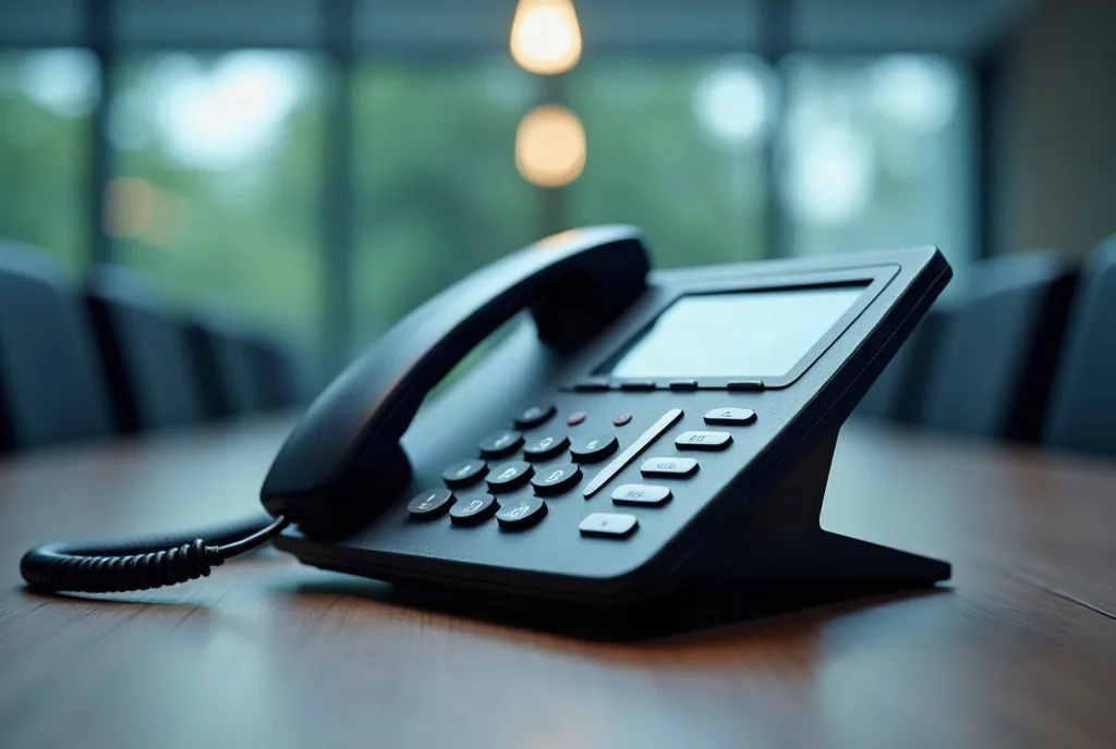Conference room speakerphone on a table