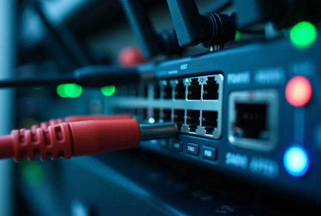 Rack mounted router with antennas and cables