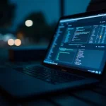 Laptop screen showing a system dashboard at night