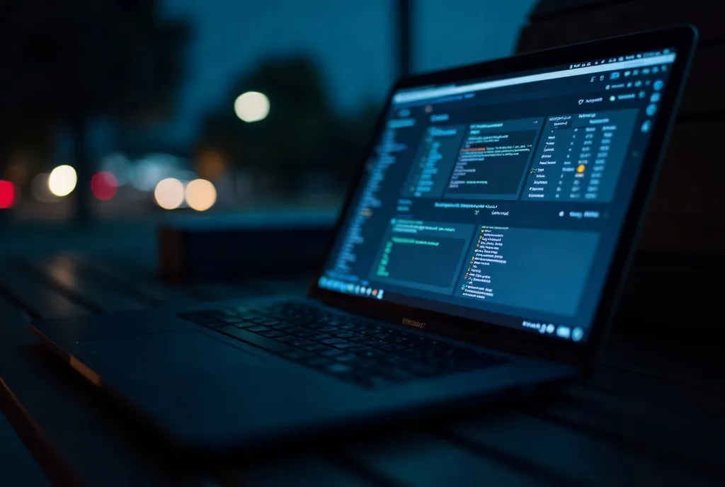 Laptop screen showing a system dashboard at night