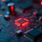 Circuit board with one red glowing component