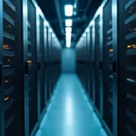 Server rack aisle with neatly routed cables