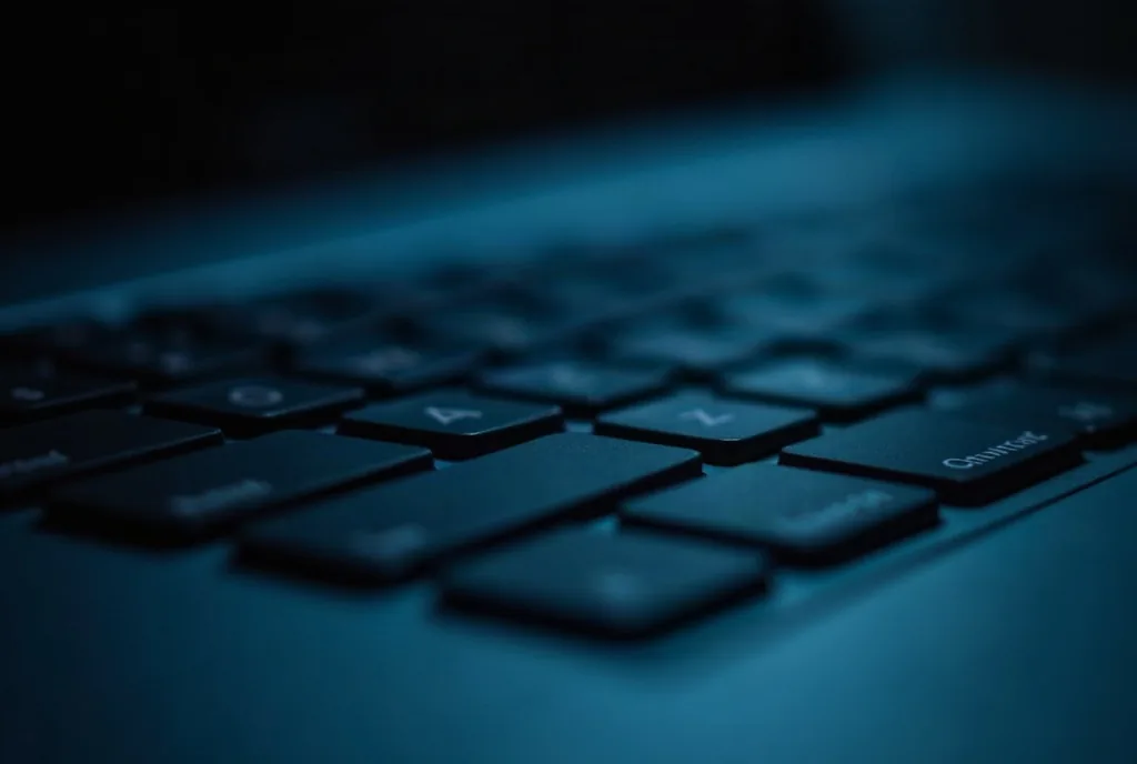 Keyboard half lit in deep shadow