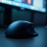 Computer mouse on a desk beside a screen glow