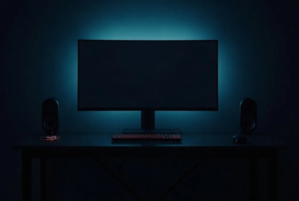Dark room lit only by a single monitor