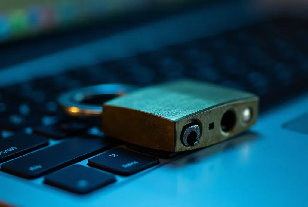 Padlock lying on a laptop keyboard