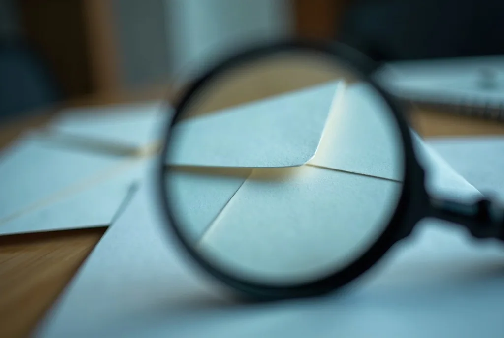 Paper envelopes seen through a magnifying glass