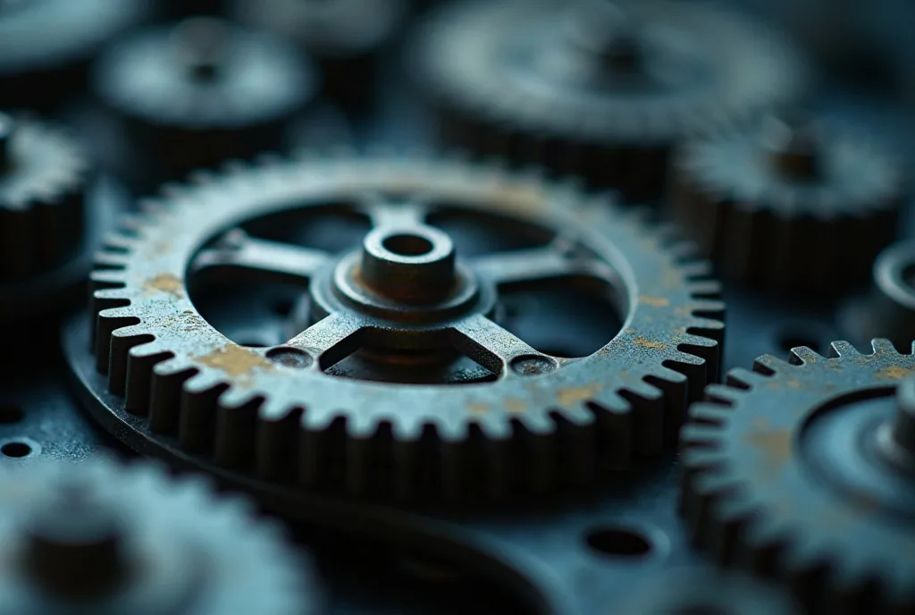 Precision metal gears meshing inside a machine