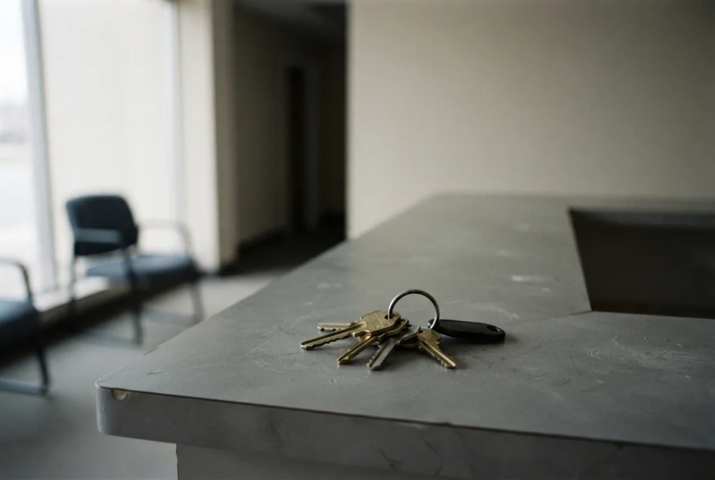 Set of keys left on an empty reception desk