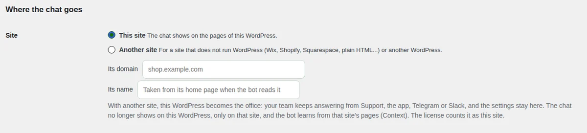 Where the chat goes: this site or another site.