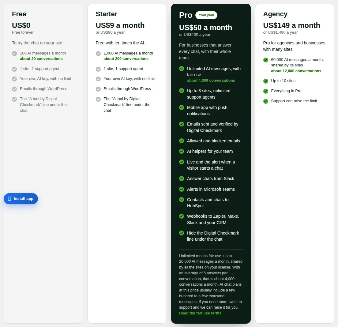 The Plans screen, with the plan this site is on.