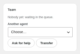 The Team card: ask for help, transfer or return to the queue.