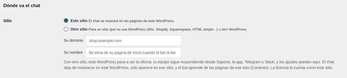 Dónde va el chat: este sitio u otro sitio.