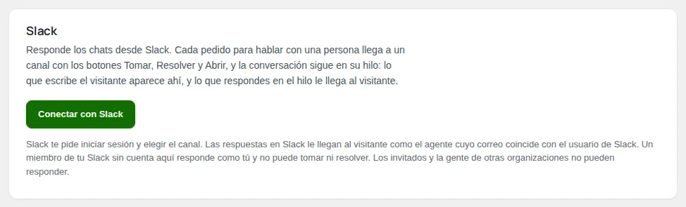 La tarjeta de Slack antes de conectar.