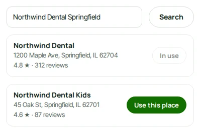The search: your business and similar ones, with their rating.