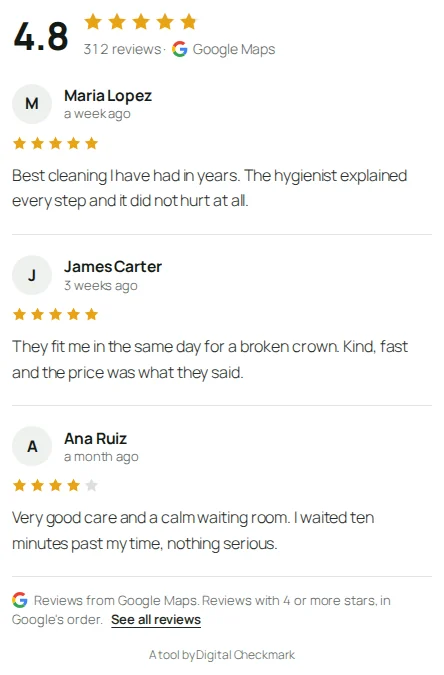 The list in a narrow column, with the rating summary on top.