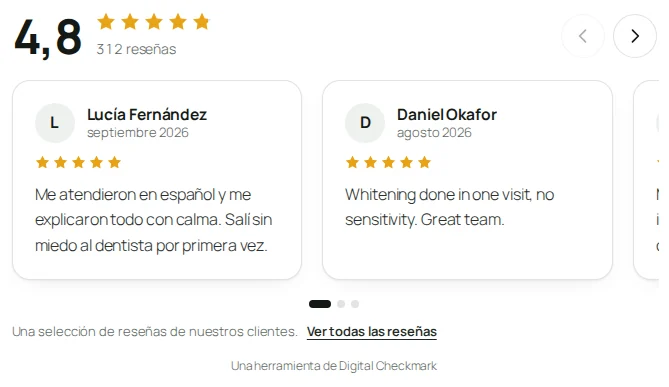 Reseñas escritas en el carrusel, con la nota de selección debajo.